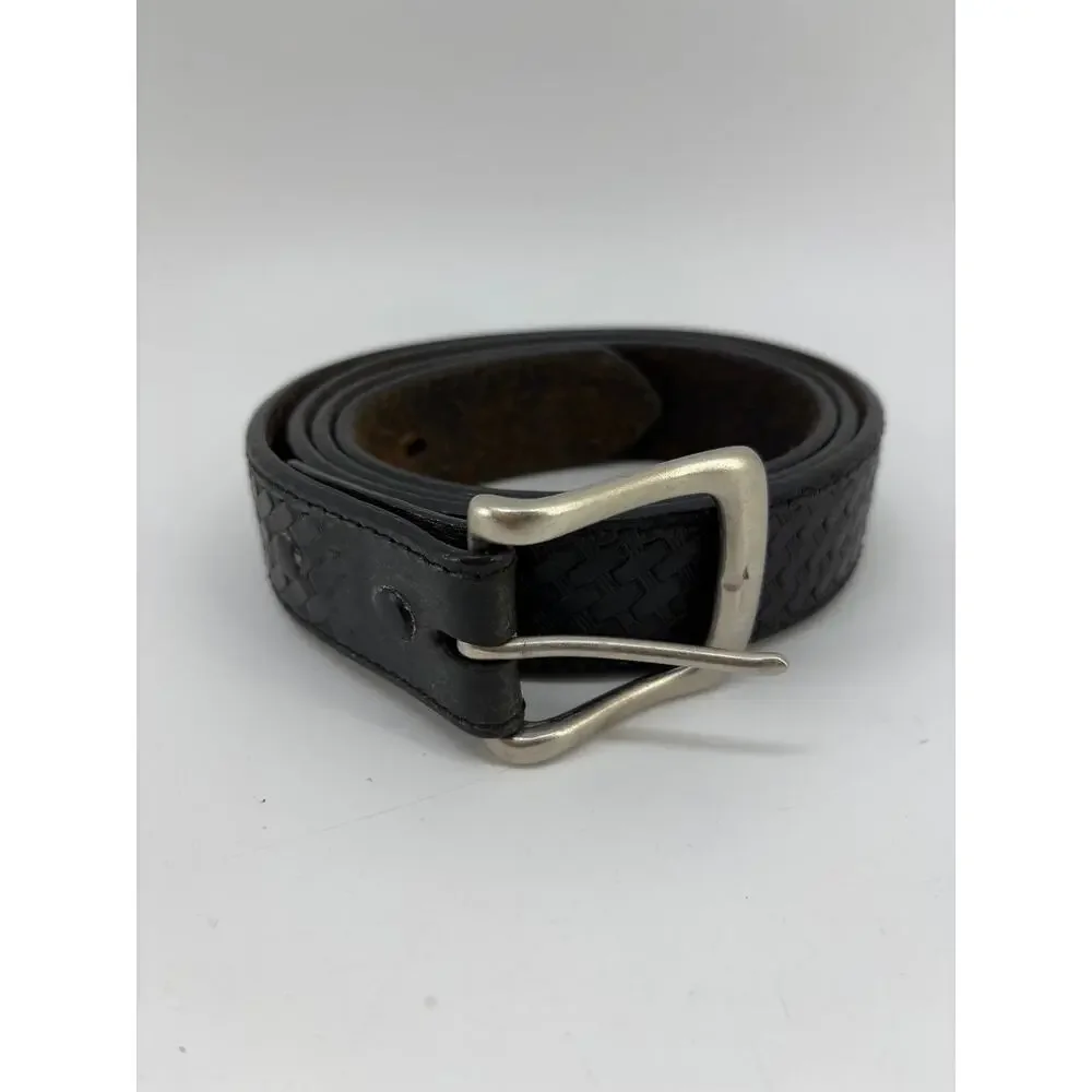 Men's Leather Belt Size 46 Black Basket Weave Casual Security Uniform